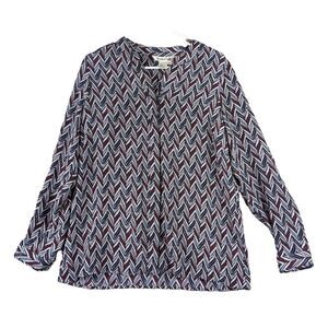 Winter Silks Women's 100% Silk Long Sleeve Geometric Print Blouse Casual Medium